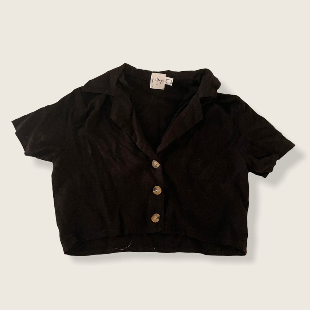 princess polly black cropped button up